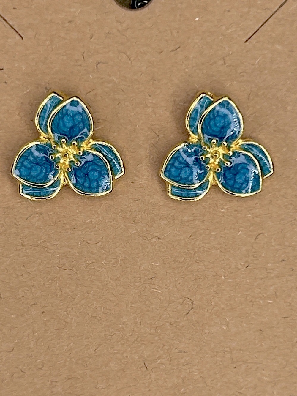 Gold-Trim Blue Floral Stud Earrings - Women Fashion Jewelry